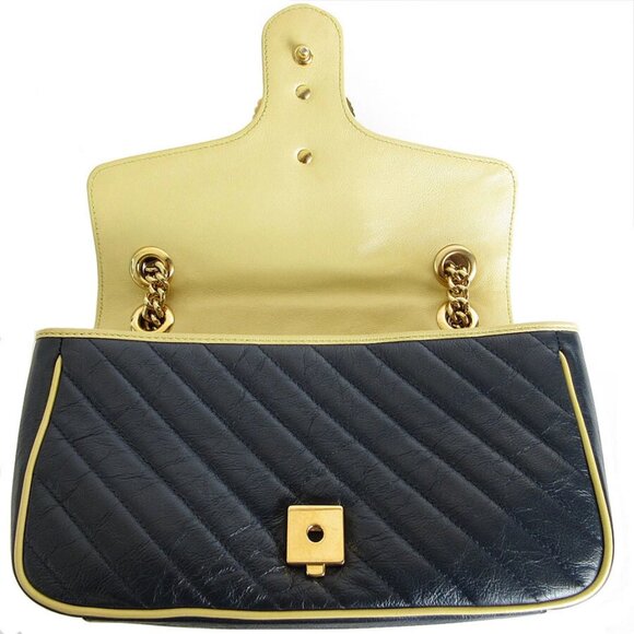 Auth GUCCI GG MarmontShoulder Bag Burgundy/Navy/Gold leather/metal s0033g - Picture 9 of 12